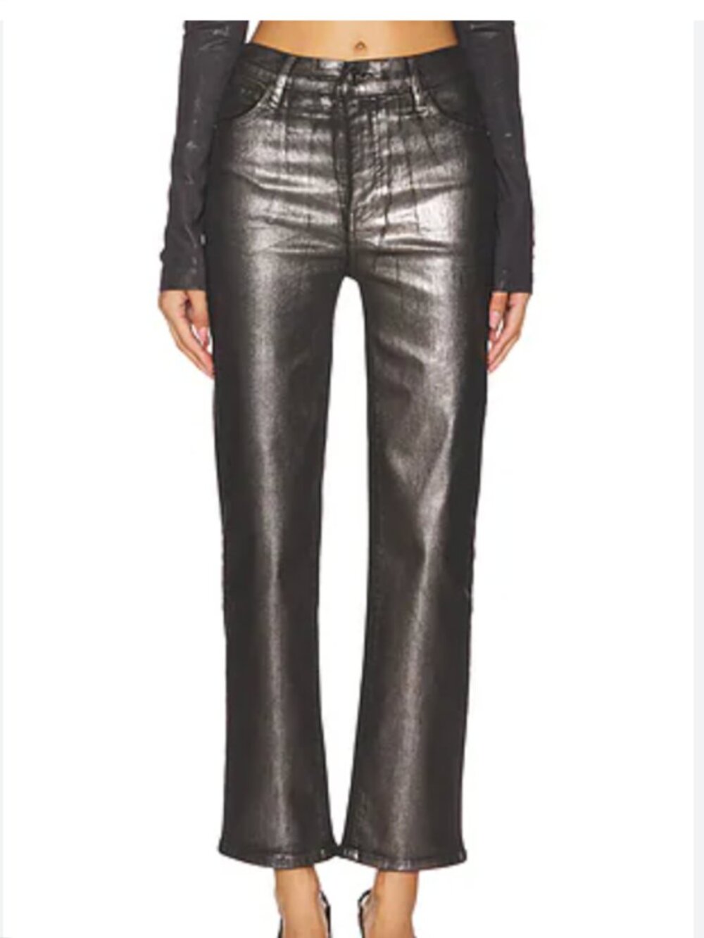 FRAME Le Sleek Straight Leg Coated Jeans in Gunmetal Chrome